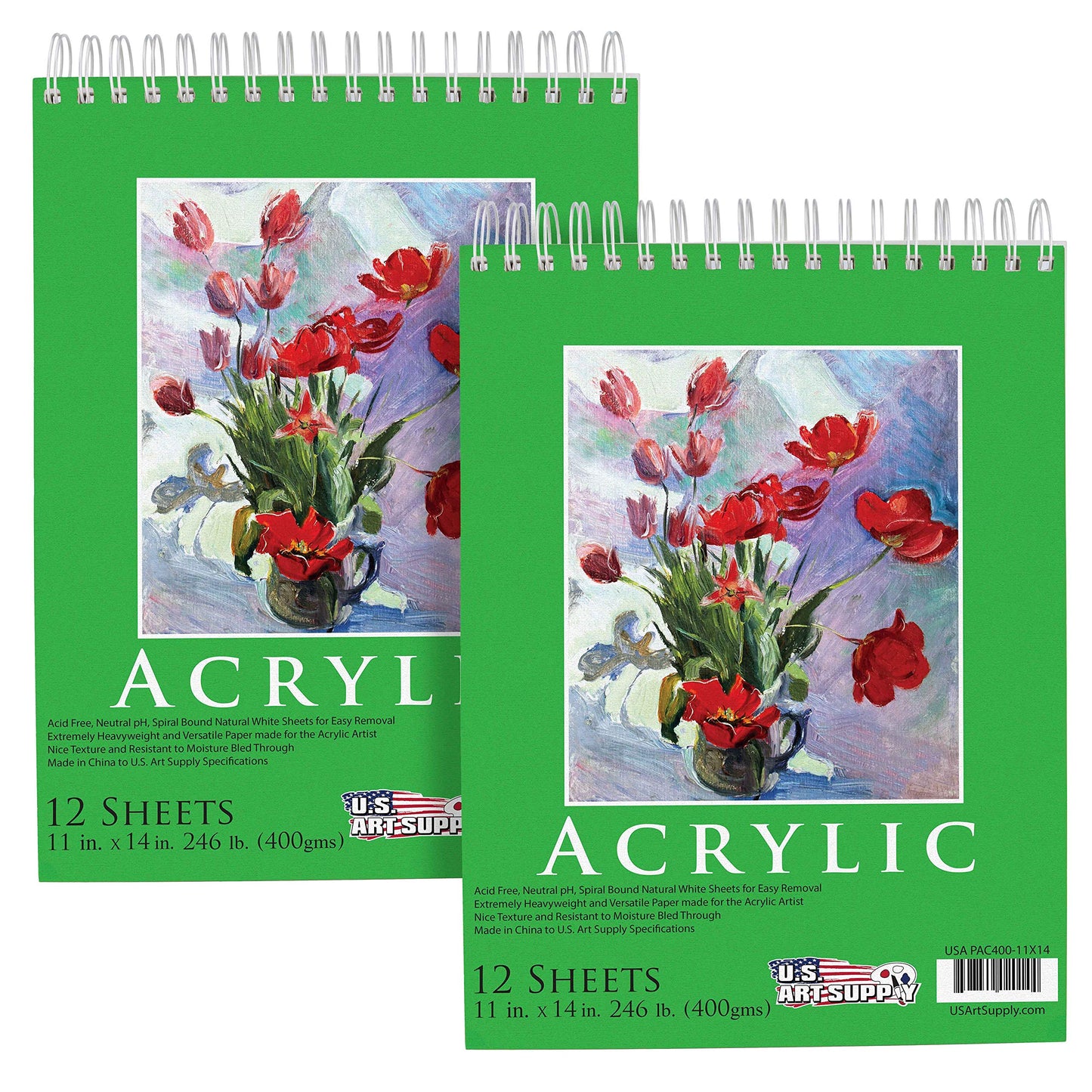 11 in. x 14 in. Spiral Binding Acrylic Painting Pad 400Gsm, 12 Sheets