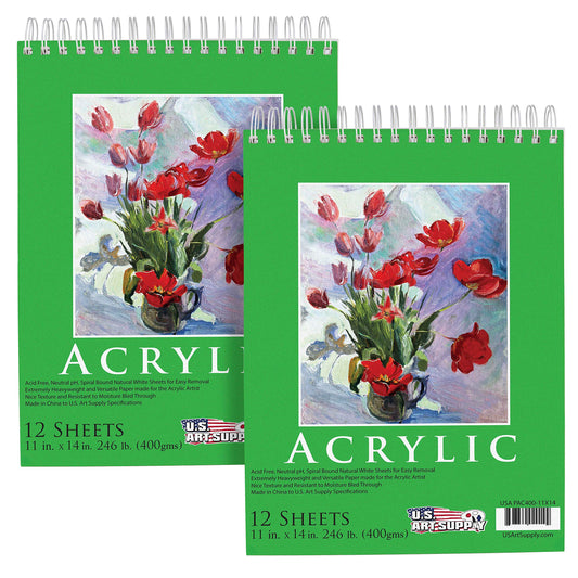 11 in. x 14 in. Spiral Binding Acrylic Painting Pad 400Gsm, 12 Sheets