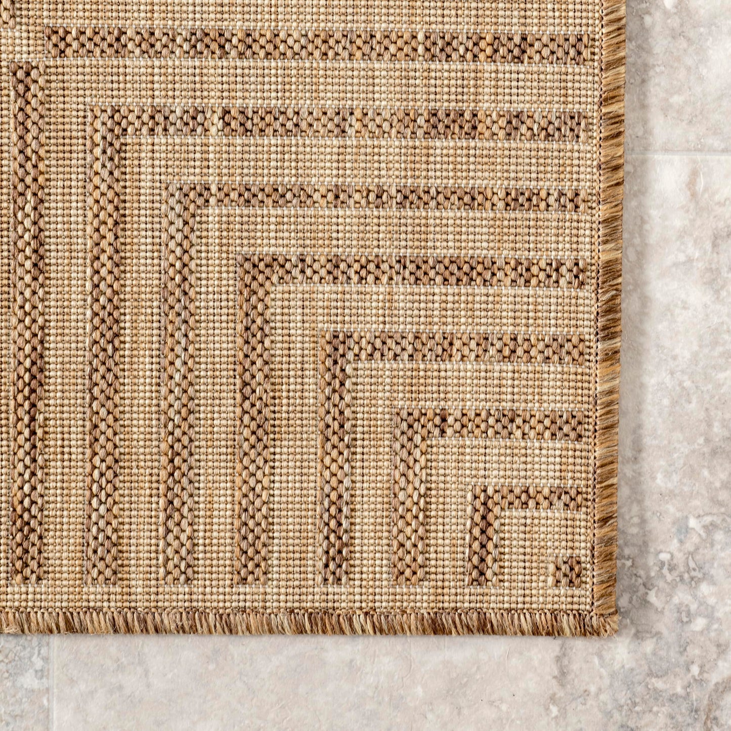 Nuloom Asha Light Brown/Ivory, 2' x 3', Casual, Striped Border, Soft and Cozy, High Traffic, Easy Clean, Durable Area Rug for Indoor/Outdoor Patio, Deck, Porch, Garden, Courtyard