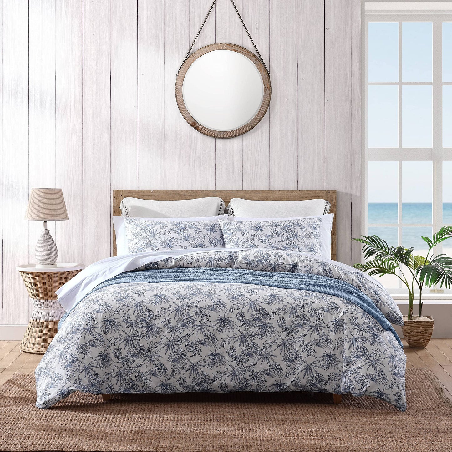 Tommy Bahama- Queen Duvet Cover Set, Reversible Cotton Bedding Set with Matching Shams, Coastal Bedding Set (Pen and Ink Blue, Queen)
