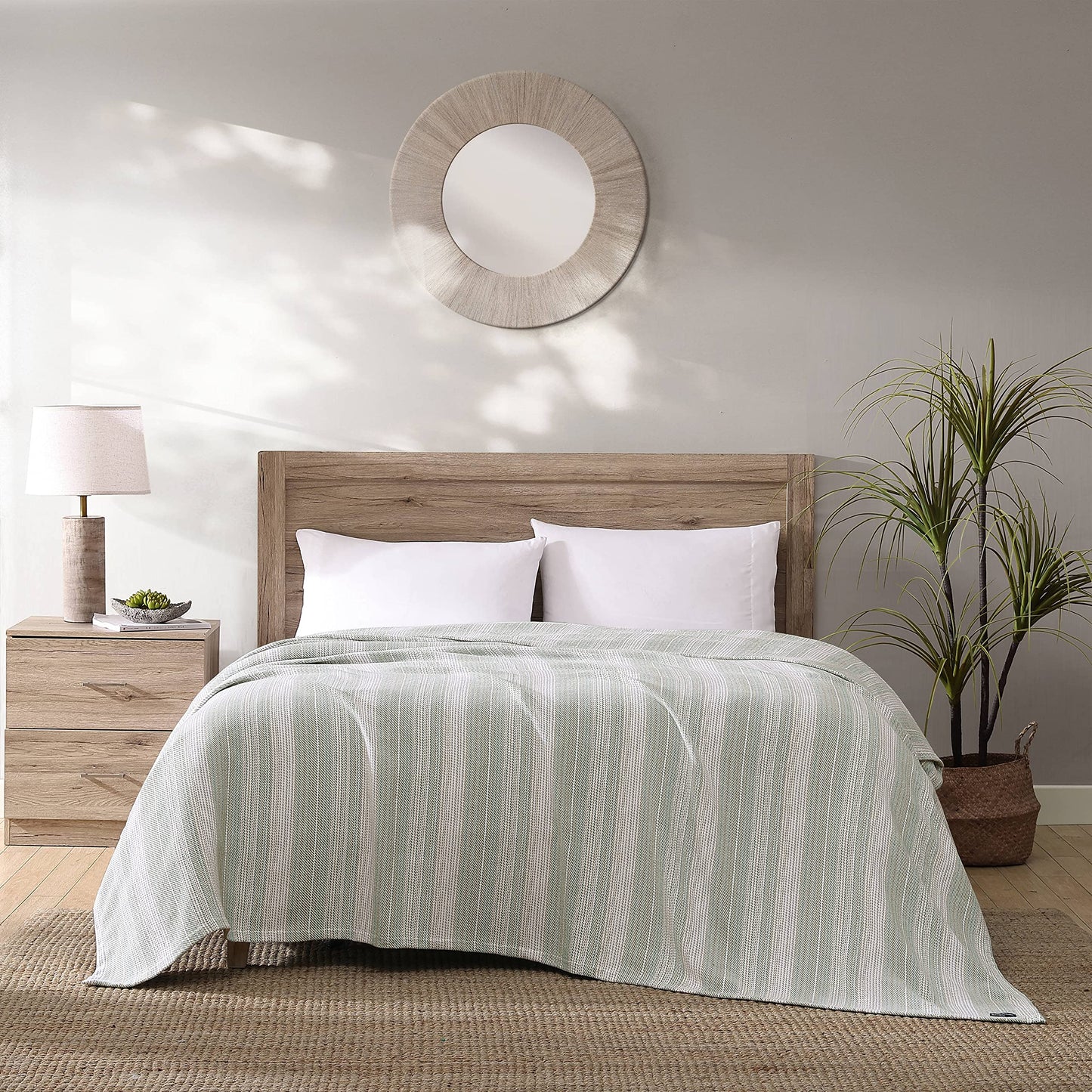Tommy Bahama- Queen Blanket, Soft Cotton Bedding, Coastal Inspired Bedding Essentials (Sandy Shore Stripe Green, Queen)