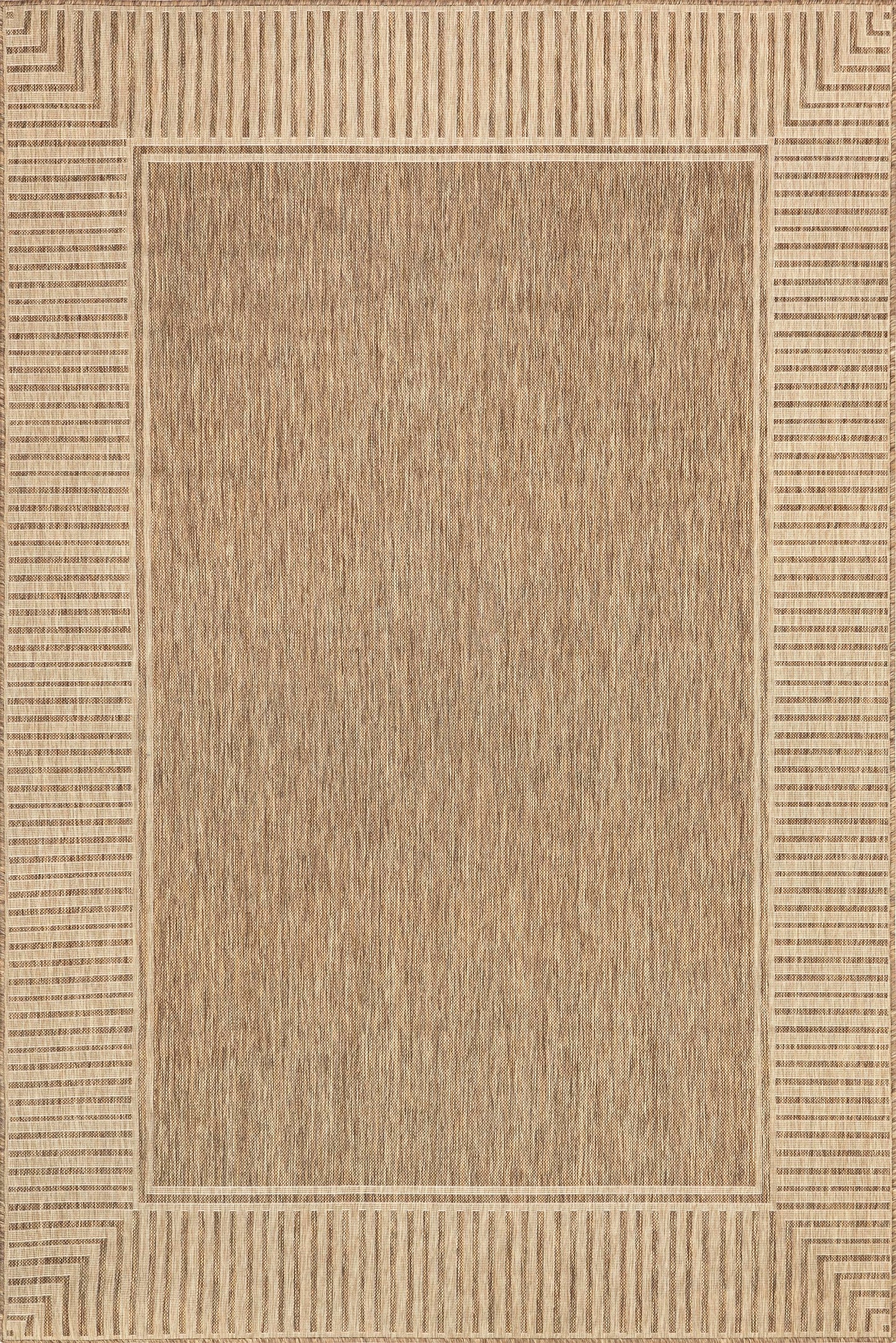 Nuloom Asha Light Brown/Ivory, 2' x 3', Casual, Striped Border, Soft and Cozy, High Traffic, Easy Clean, Durable Area Rug for Indoor/Outdoor Patio, Deck, Porch, Garden, Courtyard