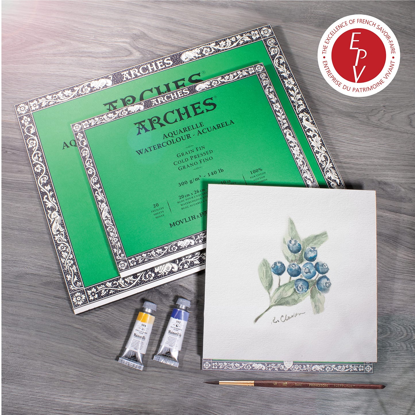 Watercolour Pad 20 Sheets (glued on 4 Sides) 15 x 30 cm 300 g/m², fine Grain Natural White