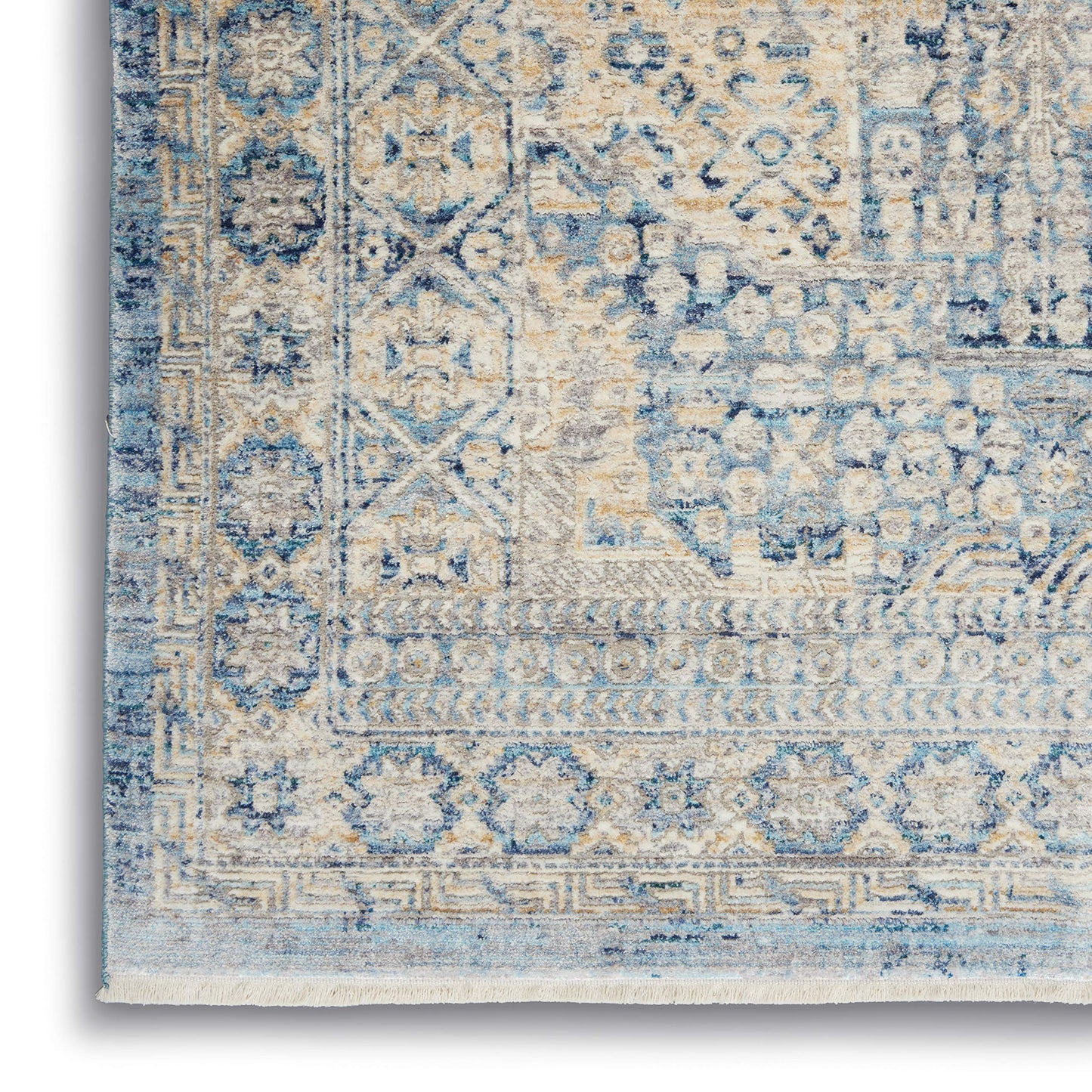 Nourison Silken Weave Vintage Blue/Ivory 2'2" x 7'6" Area -Rug, Easy -Cleaning, Non Shedding, Bed Room, Living Room, Dining Room, Kitchen (2x8)