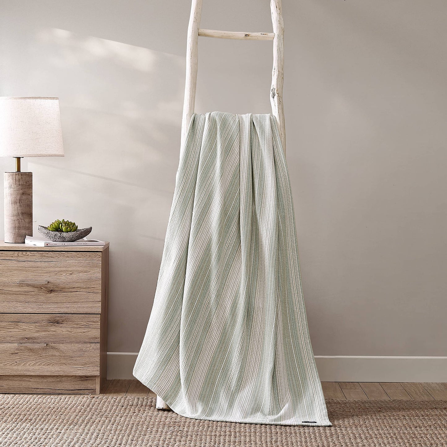 Tommy Bahama- Queen Blanket, Soft Cotton Bedding, Coastal Inspired Bedding Essentials (Sandy Shore Stripe Green, Queen)