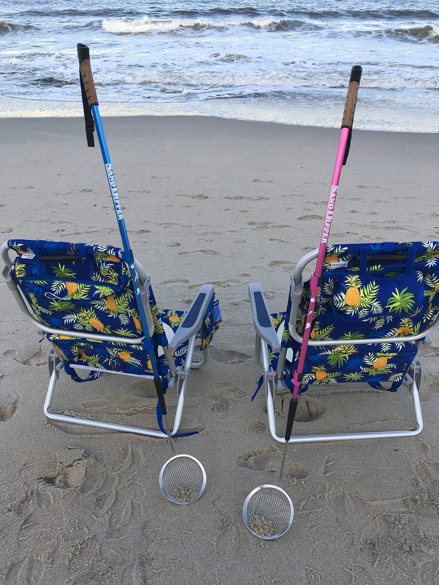 Sand Dipper Full Size Beach Scoop Shovel & Sifter Tool for Beachcombing – Adjustable Sea Glass, Shell, Shark Tooth Sifter for the Beach – Can Be Used as a Walking or Hiking Stick Too – 6”Basket (blue)