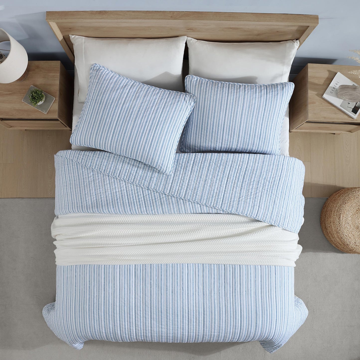 Nautica – Twin Quilt Set, Reversible Bedding with Matching Sham, Stripe Room Decor, Lightweight Bed Set, College Dorm Room Essentials (Coleridge Blue)
