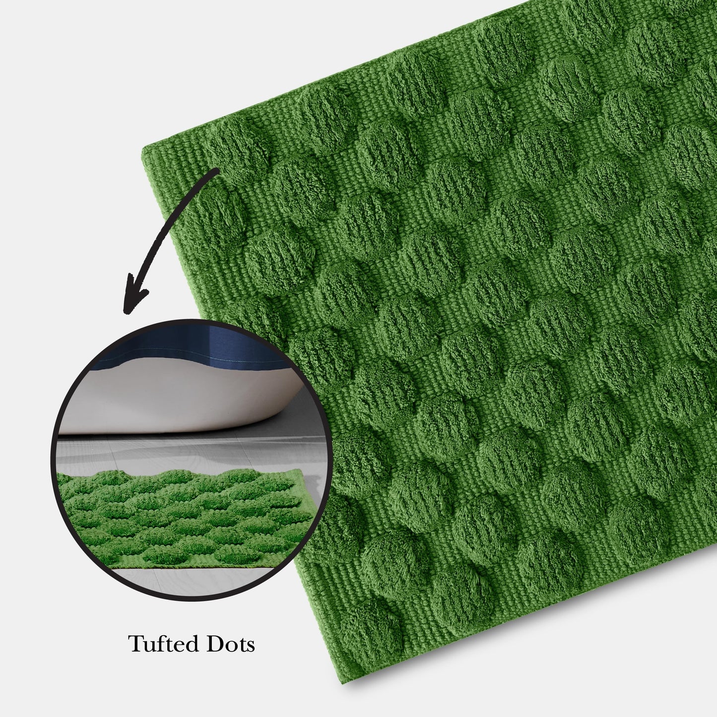 kate spade new york Dotted Woven Bath Rug, 21 in x 34 in, Absorbent Bath Mat, Slip Resistant, Made from 100% Cotton, Machine Washable, Green