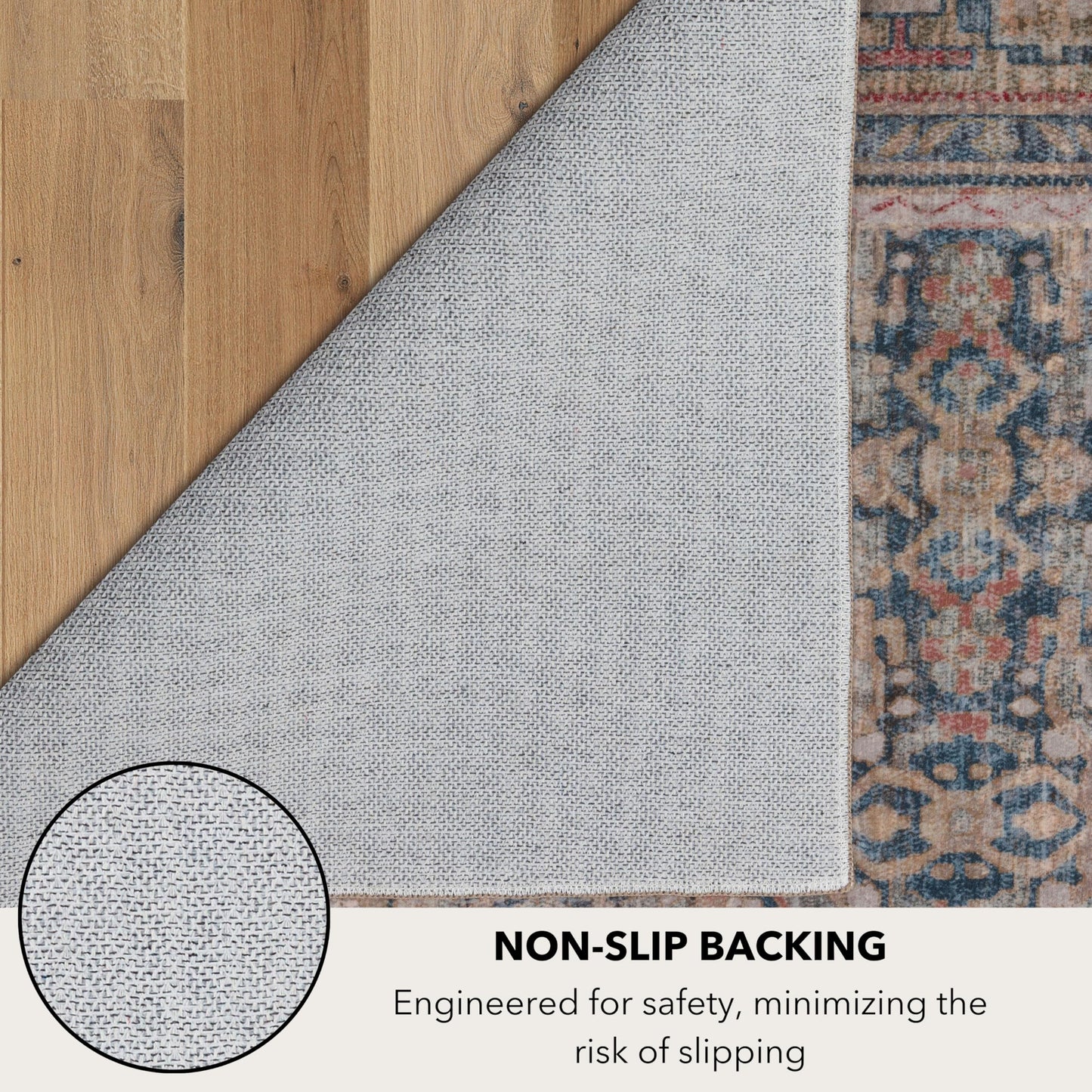 Kuden 5x7 Area Rug, Machine Washable Area Rug with Non-Slip Backing, Vintage Style, Soft, Easy Clean, Low Pile Rug for Living Room, Bedroom, Dining Room
