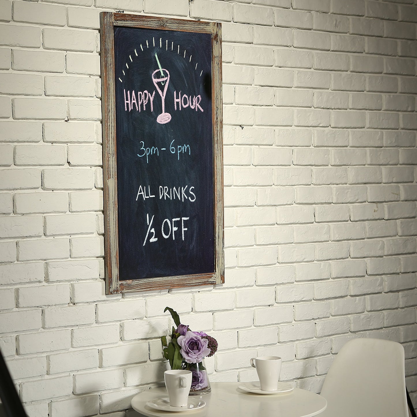 MyGift 35-Inch Wall-Mounted Chalkboard Sign, Vertical/Horizontal Hanging Torched Wood Frame Erasable Message Board