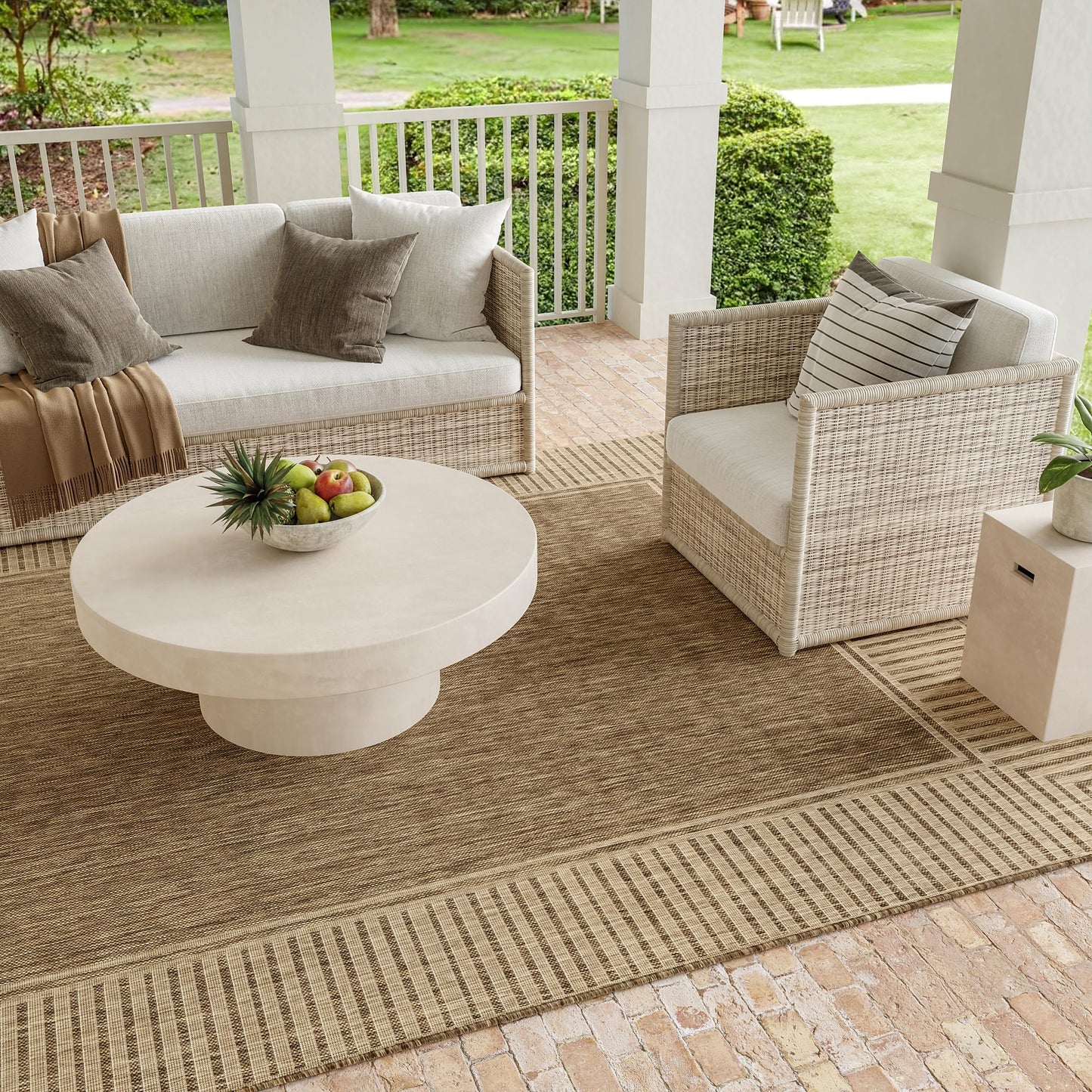 Nuloom Asha Light Brown/Ivory, 2' x 3', Casual, Striped Border, Soft and Cozy, High Traffic, Easy Clean, Durable Area Rug for Indoor/Outdoor Patio, Deck, Porch, Garden, Courtyard
