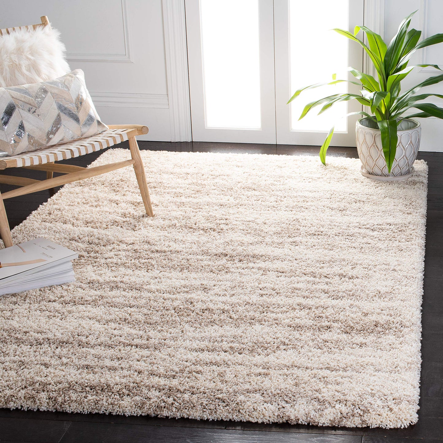 SAFAVIEH Hudson Shag Collection Accent Rug - 3' x 5', Ivory & Beige, Modern Design, Non-Shedding & Easy Care, 2-inch Thick Ideal for High Traffic Areas in Entryway, Living Room, Bedroom (SGH206B)