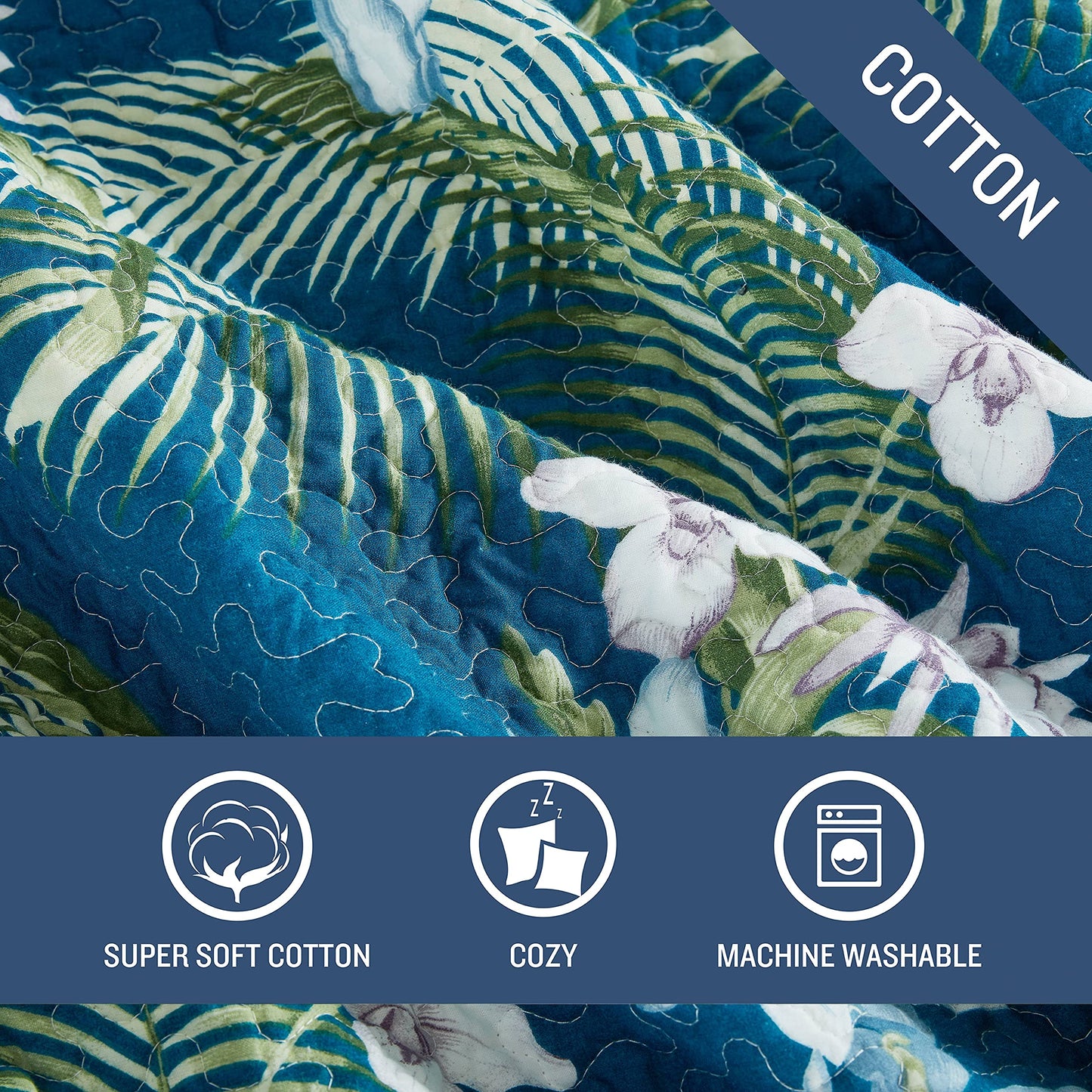 Tommy Bahama - Queen Quilt Set, Reversible Cotton Bedding with Matching Shams, Breathable Bedding Set for All Seasons (Southern Breeze Dark Blue, Queen)