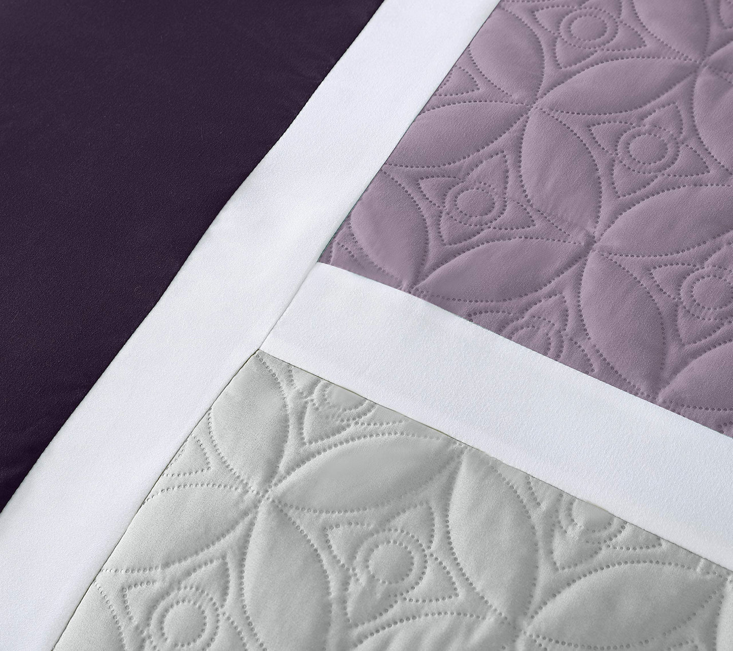 Chezmoi Collection Upland 7-Piece Quilted Patchwork Comforter Set, Lavender/Gray/Purple, Queen
