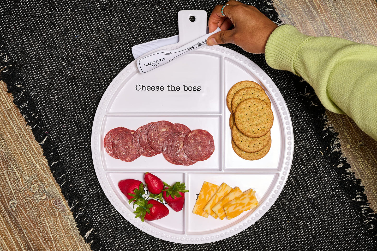 Mud Pie Melamine Charcuterie, board 15" x 13" dia | tongs 5 3/4", WHITE