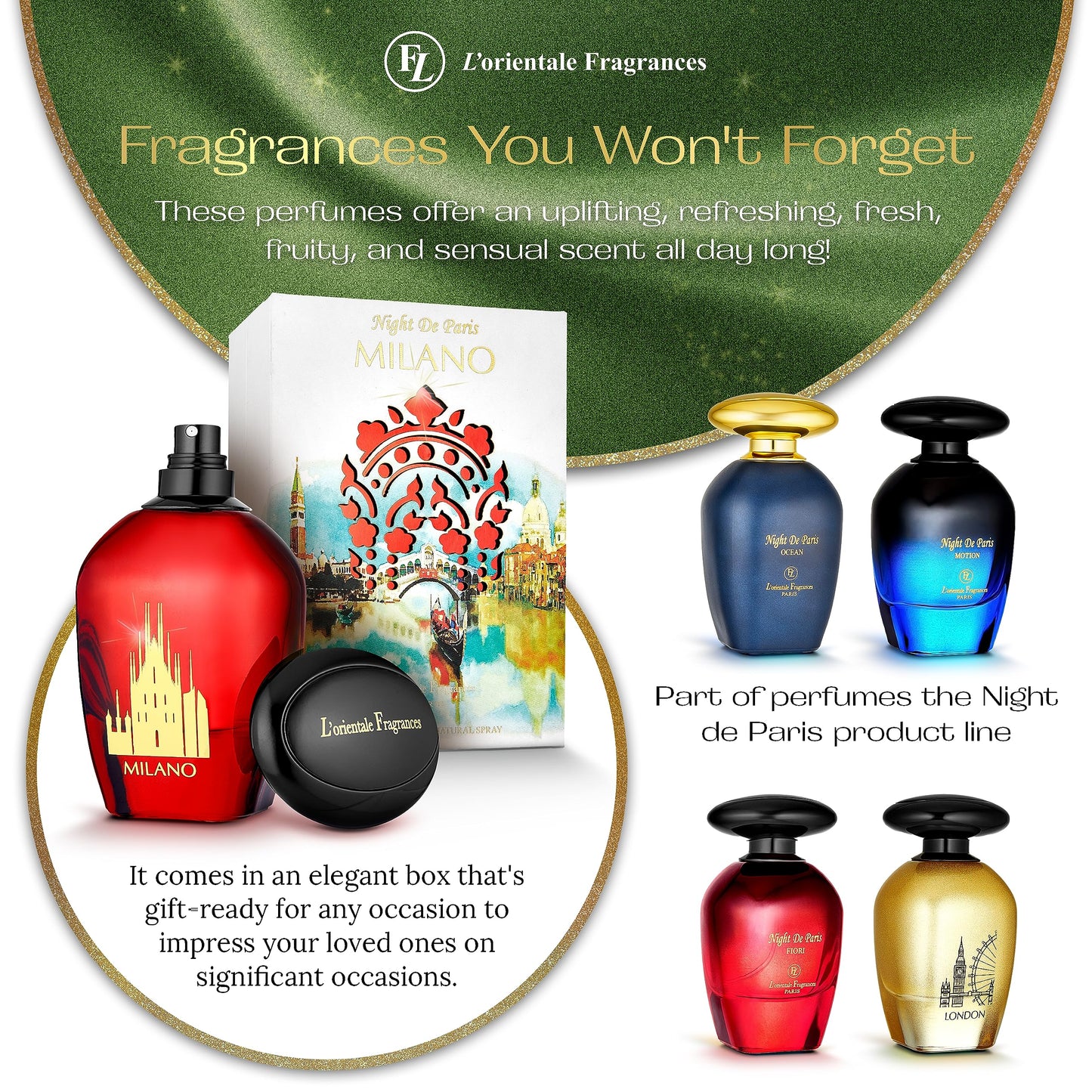 L'Orientale Fragrances Night De Paris Milano 100ml / 3.3oz - Oil-Based Perfumes for Women & Men, Unisex Amber Floral Eau de Parfum - Long-Lasting Up to 24 Hours, Ideal for All Seasons