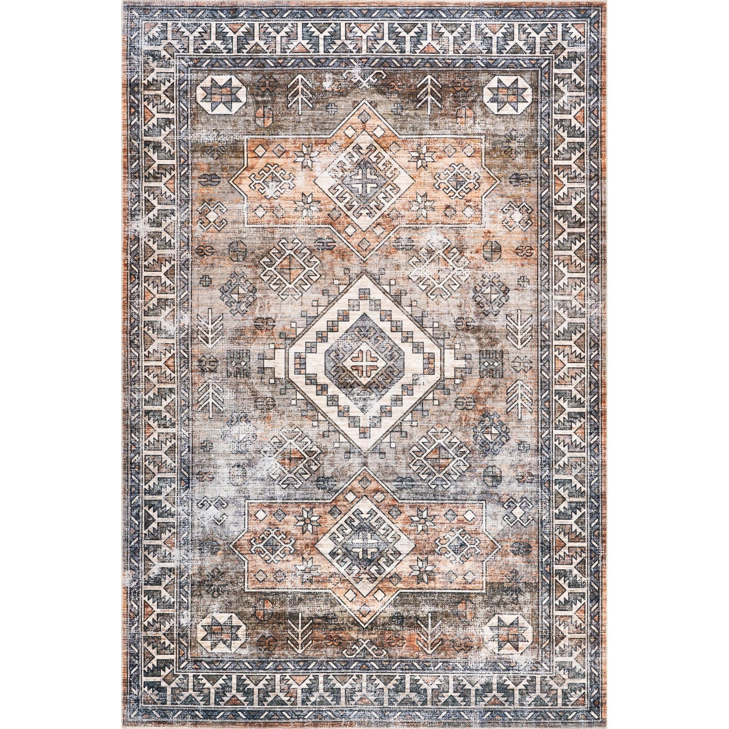 nuLOOM 4' x 6' Machine Washable Stain-Resistant Area Rug with Non Slip Backing, Low Profile for Living Room, Bedroom, and Dining Room, Bowie Rust