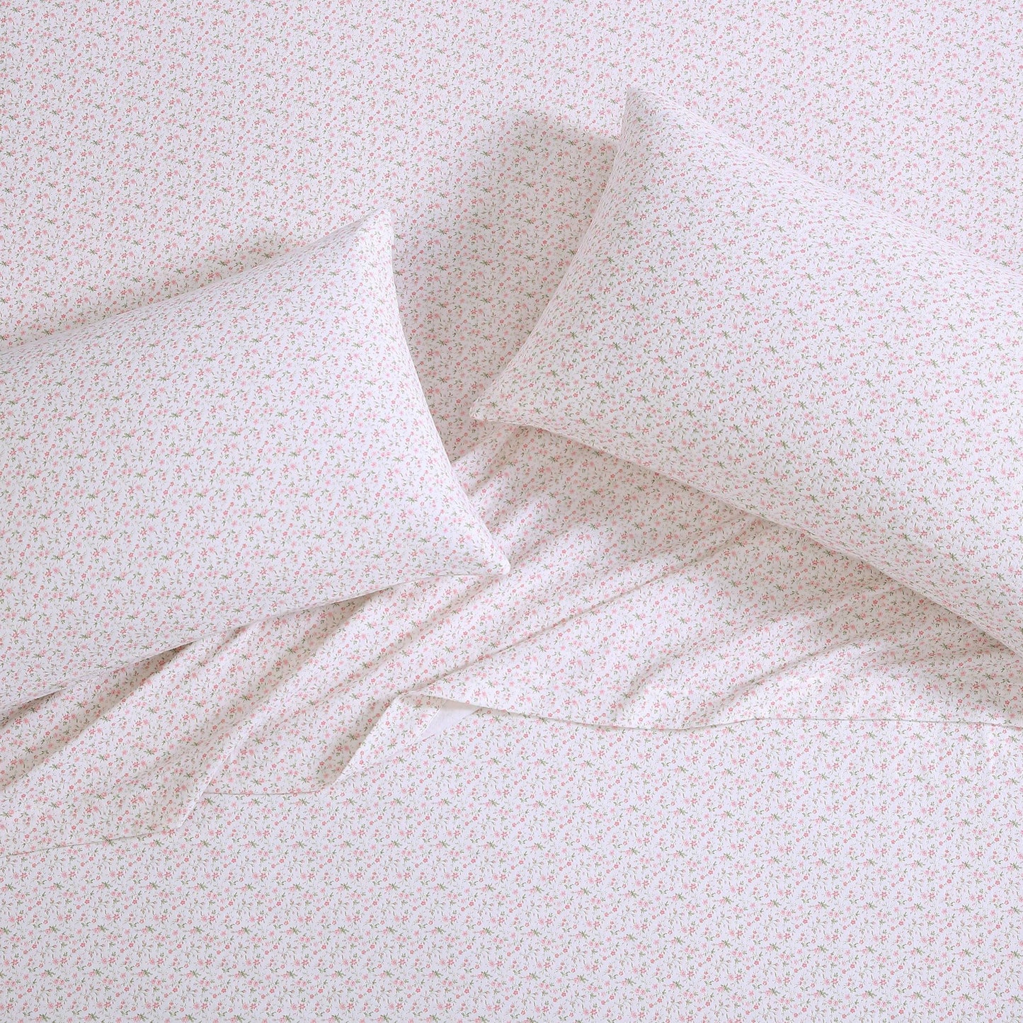 Laura Ashley Home - King Sheets, Cotton Flannel Bedding Set,4 pcs, Brushed for Extra Softness & Comfort (Evie Pink, King), Evie Pink/Green/White