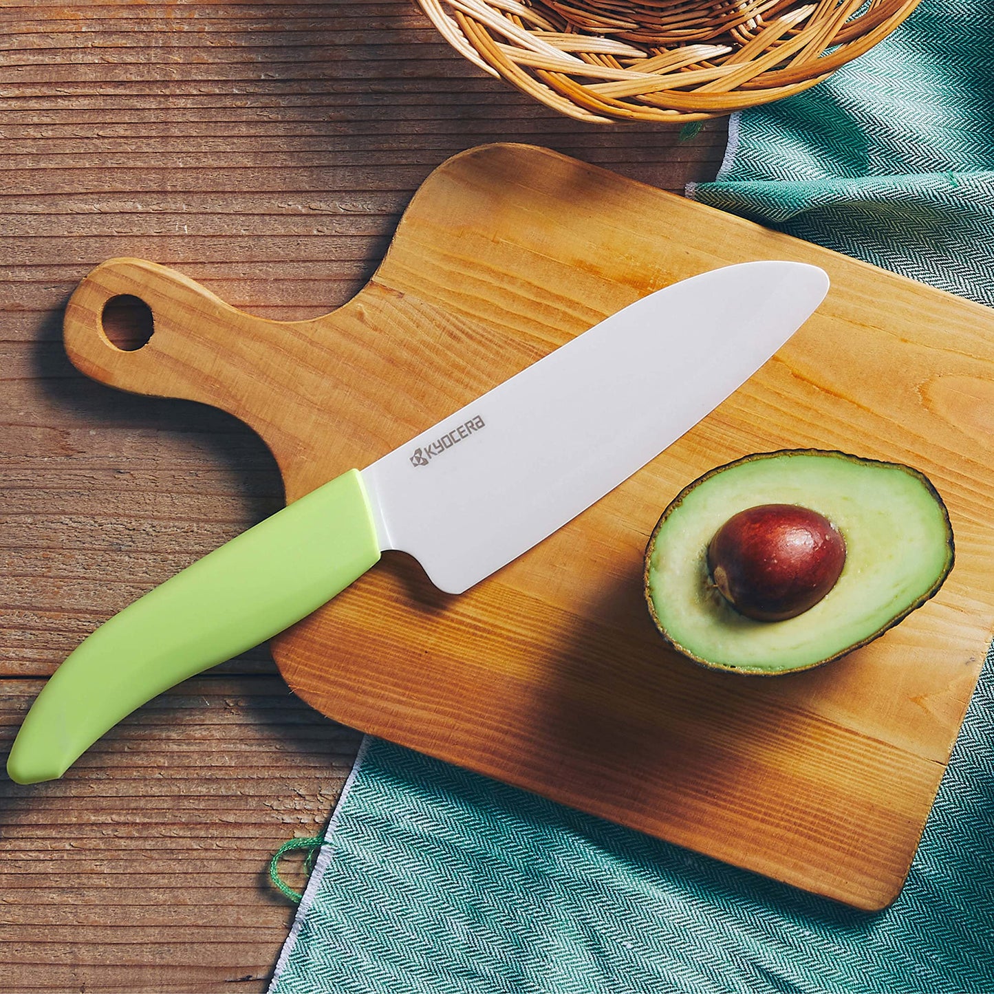 KYOCERA Revolution 2-Piece Ceramic Knife Set: Chef Knife For Your Cooking Needs, 5.5" Santoku and 4.5" Utility Knife, White Blades with Green Handles, White/Green