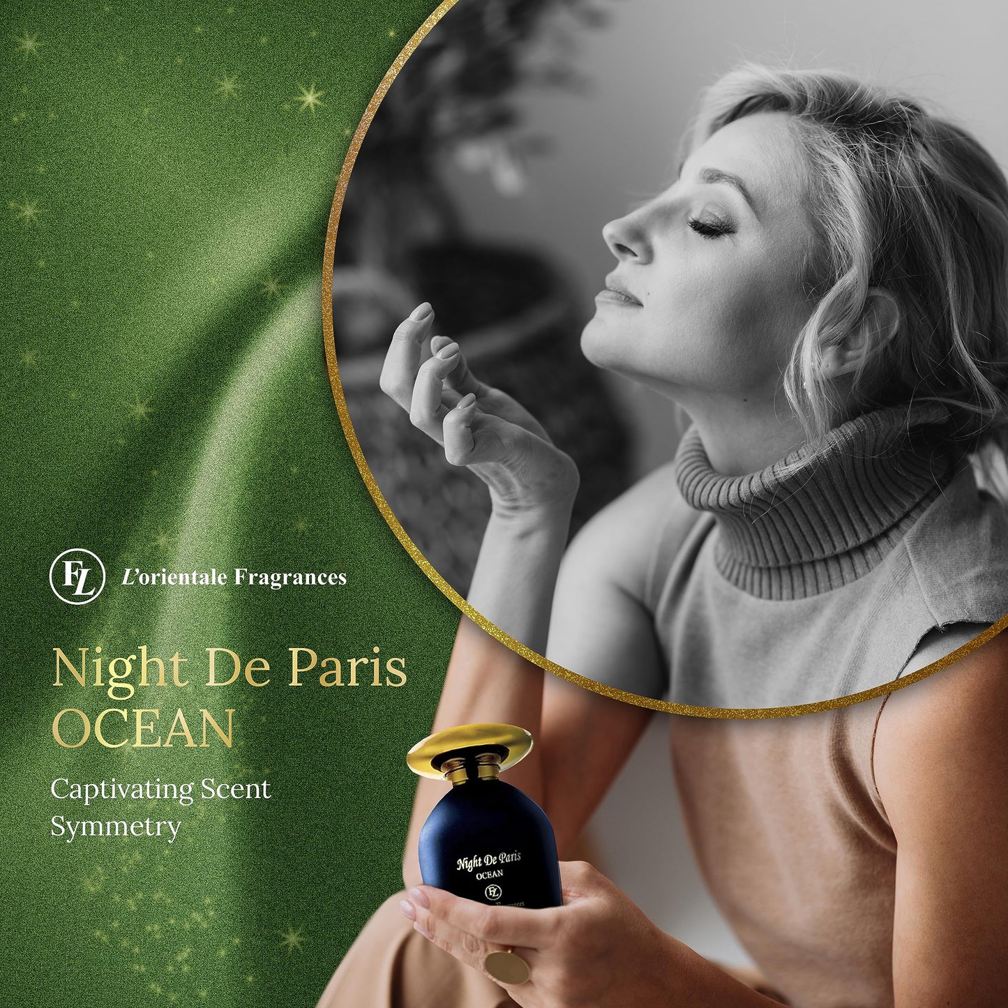 L'Orientale Fragrances Night De Paris Ocean 100ml / 3.3oz - Oil-Based Perfumes for Women & Men, Unisex Aromatic Aquatic Eau de Parfum w/Bergamot - Long-Lasting Up to 24 Hours, Ideal for All Seasons