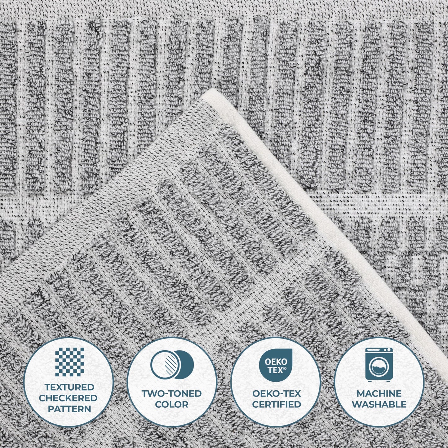 Superior Juno Viscose Cotton Blend Medium Weight Towels, for Bathroom, Shower, Spa, Plush, Quick Dry, Ultra-Soft Towels, Bath Essentials, Border Detail, 9 Piece Assorted Towel Set, Charcoal
