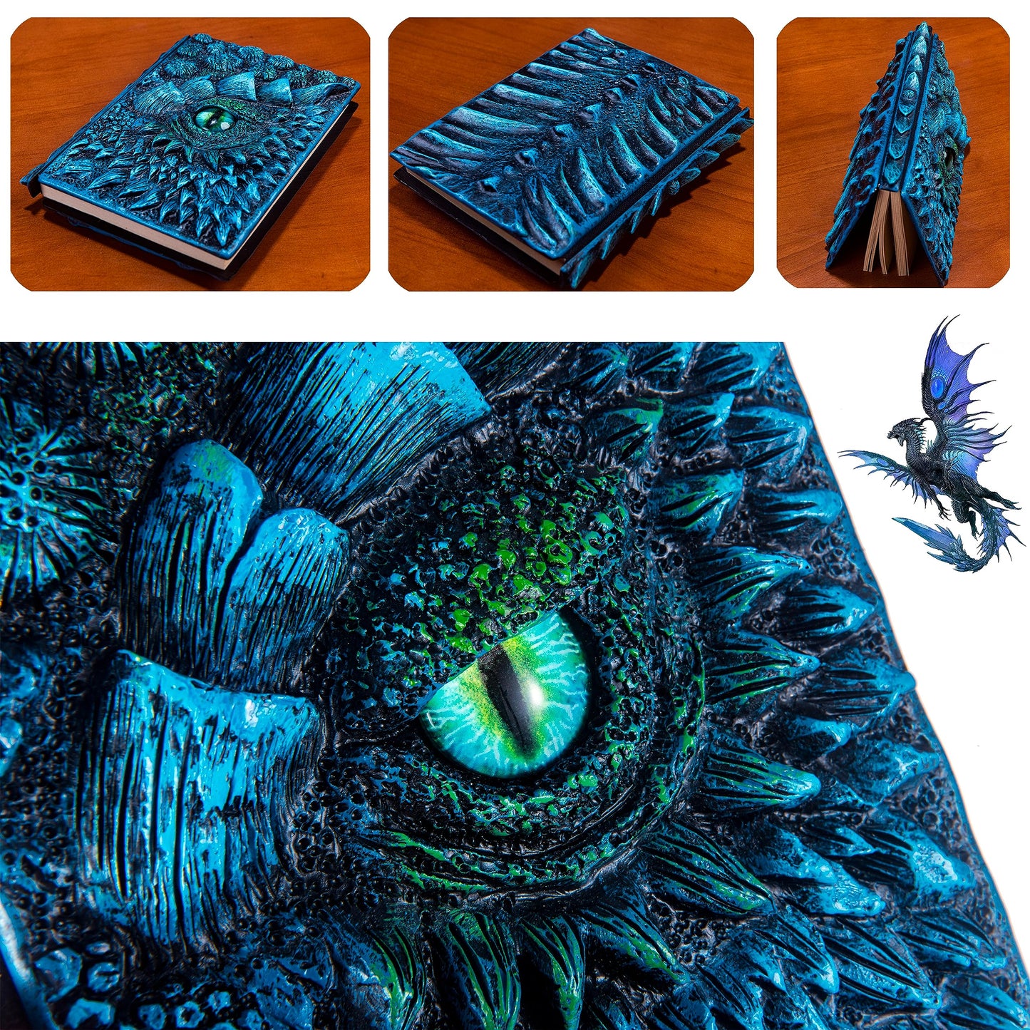 3D Dragon Eye Embossed Journal,Resin Engraving Notebook,Dnd notebook for Dragon Lovers ，Blank Paper,Hardcover Travel Notepad for Writing,Sketchbook,Collection,Gift,Decoration A4 and A5 Size (A5-Blue