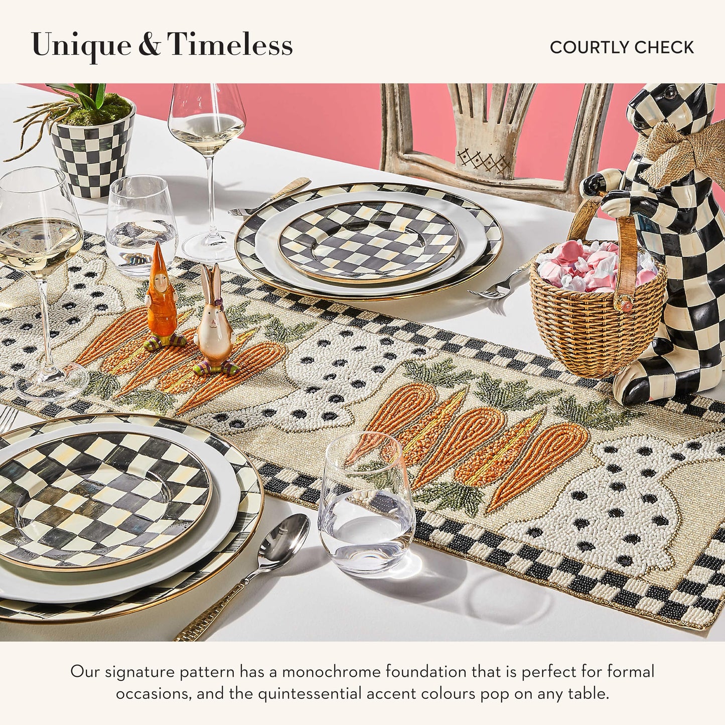 MACKENZIE-CHILDS Enamel Dinner Plate, Decorative Dinnerware Plate, 10 Inches, Set of 1, Black-and-White Courtly Check