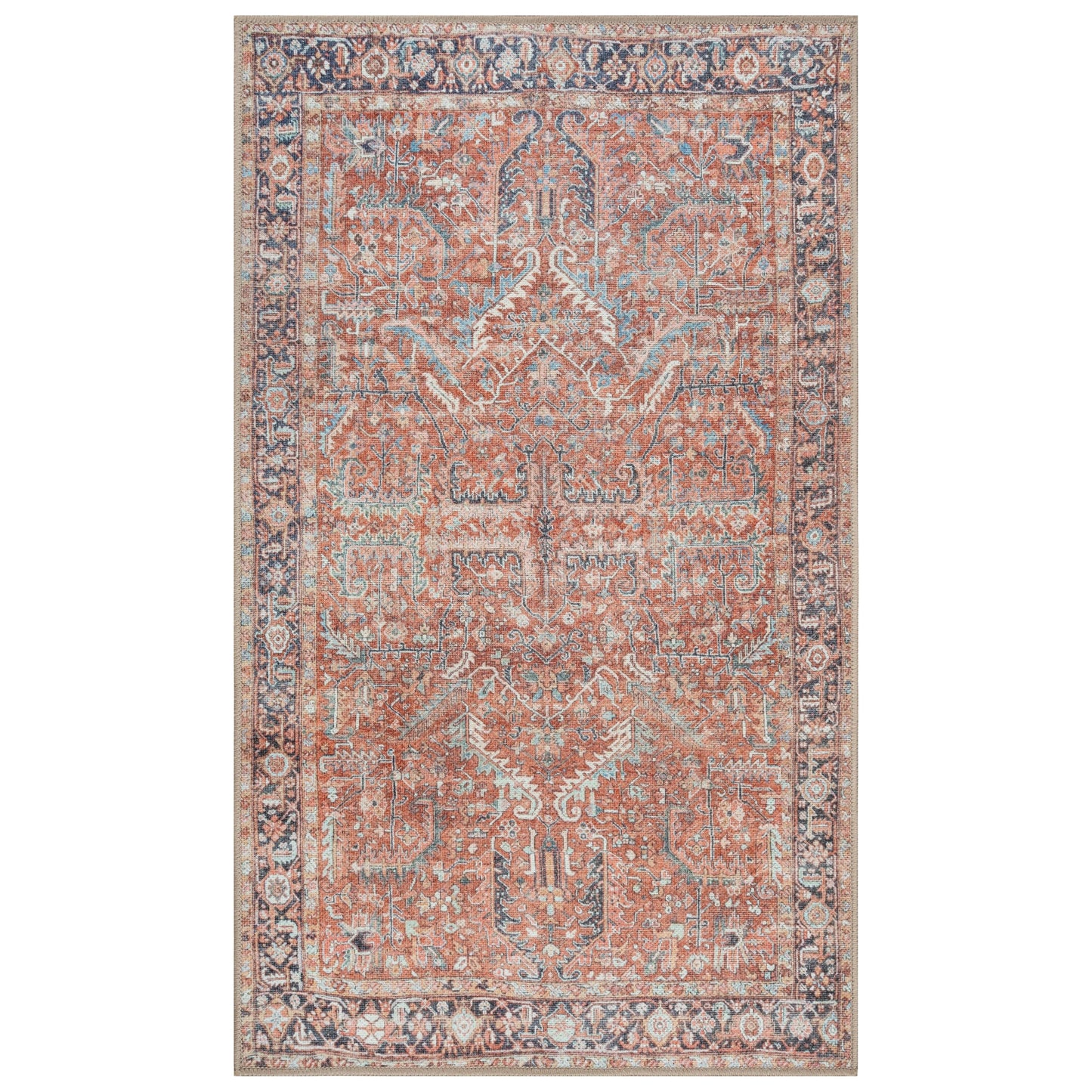 GLN Rugs Traditional Collection - Machine Washable Area Rug, Traditional Washable, Non Slip, Low Pile Chenille Rug, Living Room, Bedroom, Kitchen Rug (2'6"x7' Terra Cotta)