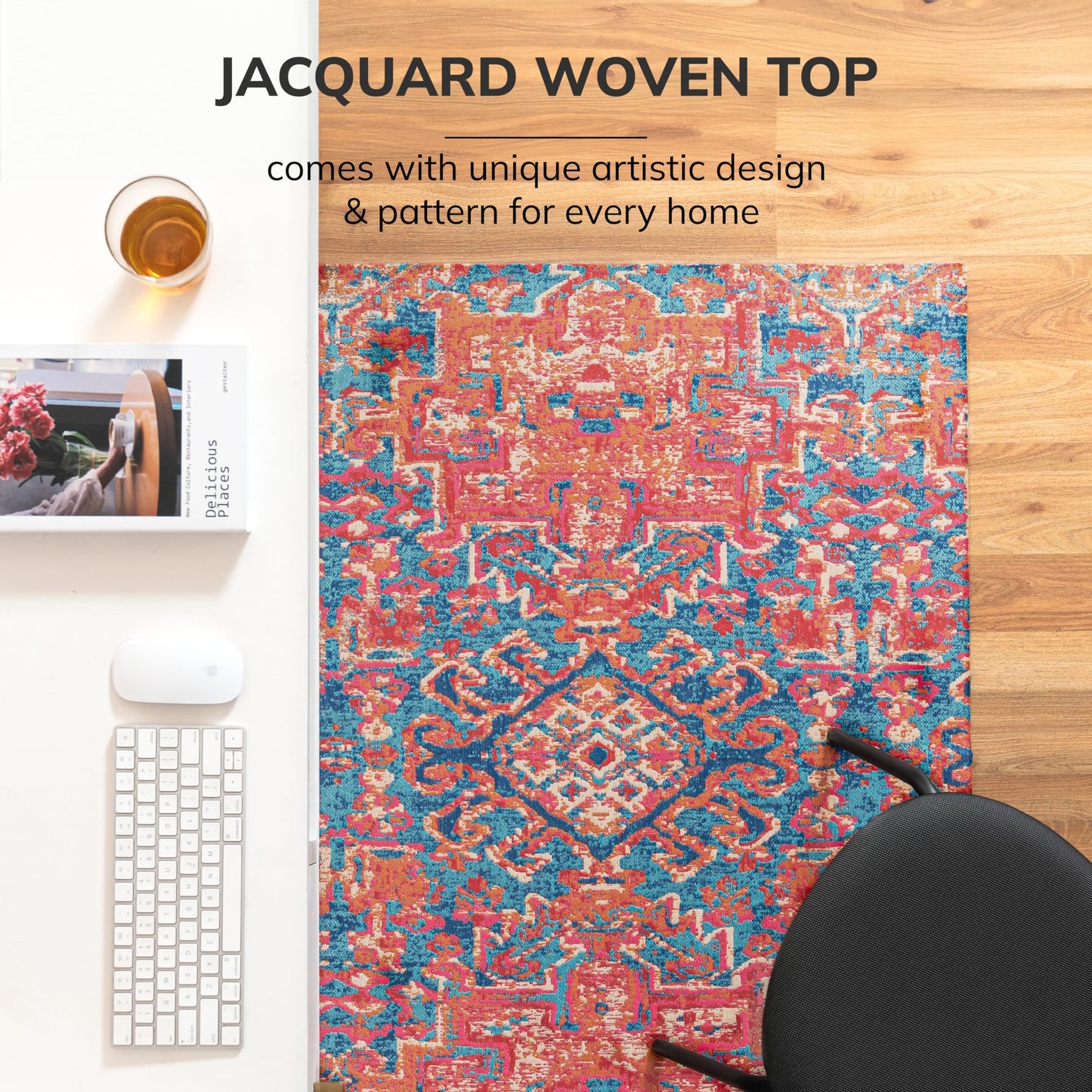 Anji Mountain Rug'd Chairmat - Anti-Slip Design Office Desk Accessories, Jacquard Woven Top, Versatile Office Chair Mat for Low Pile Carpets & Hard Surfaces, Chair Mat Essentials- Merida (36 x 48")