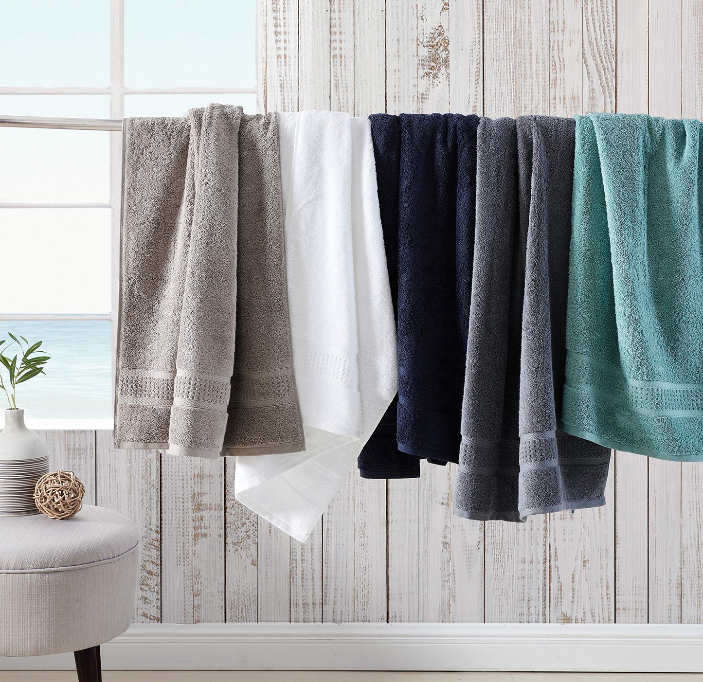 Nautica - Bath Towels, Highly Absorbent & Fade Resistant Bathroom Essentials, Oeko-Tex Certified (Oceane Navy, 6-Piece)