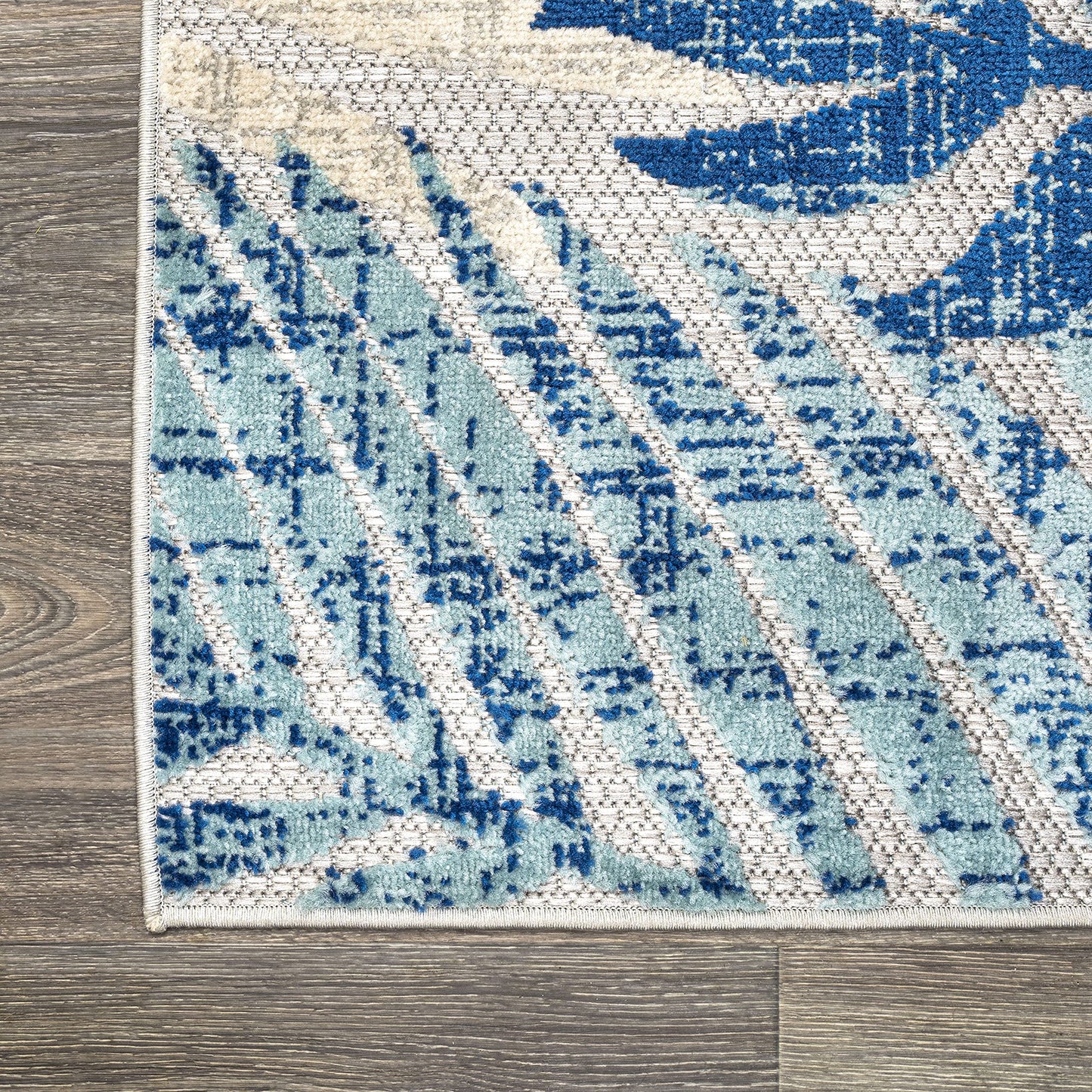 JONATHAN Y Tropics Palm Leaves Indoor Outdoor Runner Rug 2X10 Gray/Blue, Boho for Backyard, Patio, Porch, Easy-Cleaning, High Traffic, Pet-Friendly, Non-Shedding (AMC100A-210)