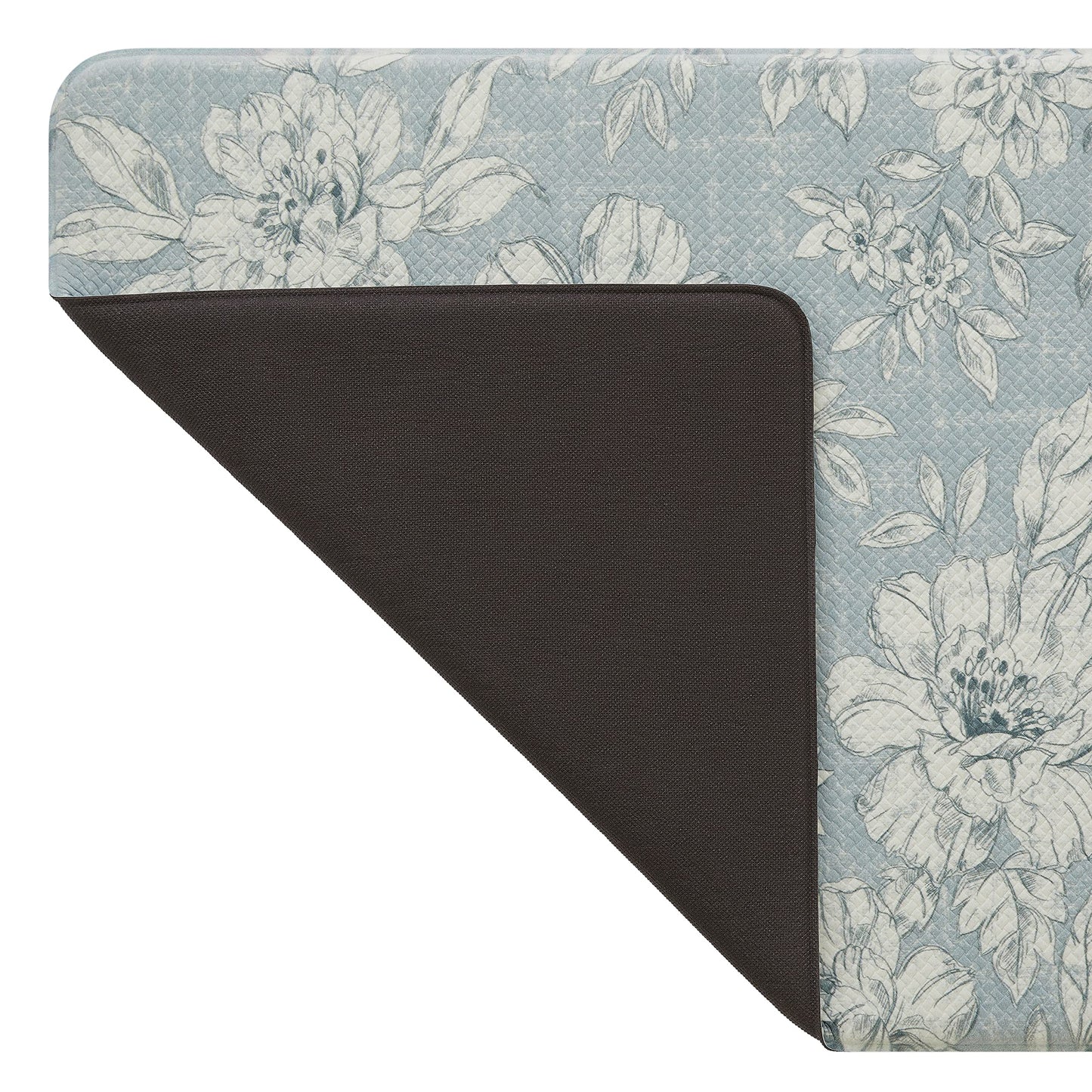Laura Ashley - Anti-Fatigue Kitchen Mat, Iris Floral Design, Stain, Water & Fade Resistant, Cooking & Standing Relief, Non-Slip Backing, Measures 17.5" x 32", Light Blue Iris