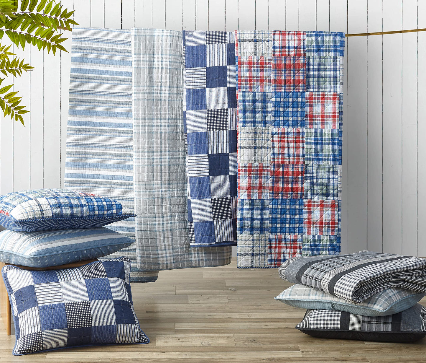 Nautica – Twin Quilt Set, Reversible Bedding with Matching Sham, Patchwork Plaid Room Decor, Lightweight Bed Set, College Dorm Room Essentials (Raeford Blue)