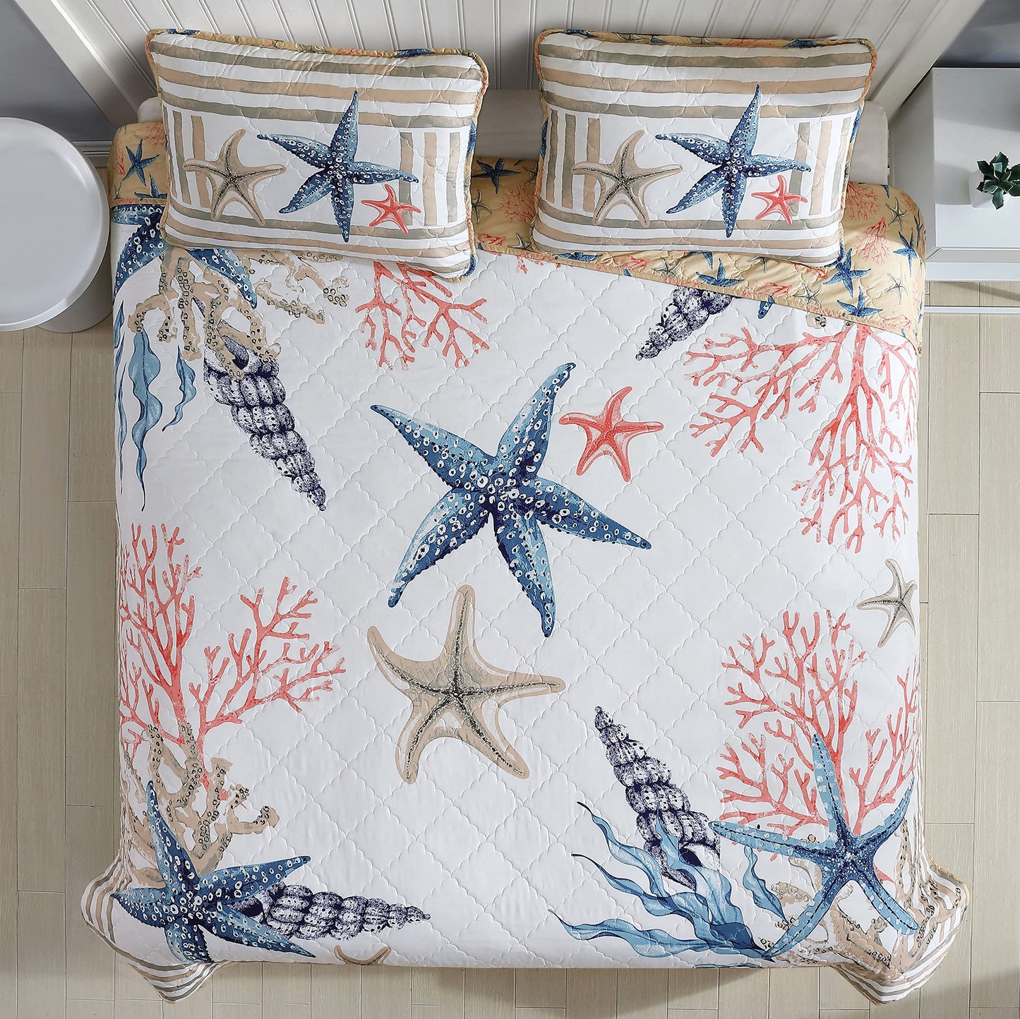 CARIBBEAN JOE Coastal 3-Piece Quilt Set, King, Sea Breeze Seaweed