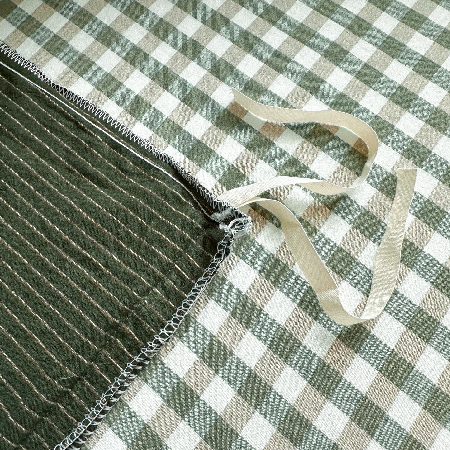 PinkMemory Green Striped Duvet Cover Queen 100% Washed Cotton Olive Green Stripes Duvet Cover Set Full 3pcs Pinstripe Pattern Bedding Set with Zipper Closure Corner Ties,Soft Breathable