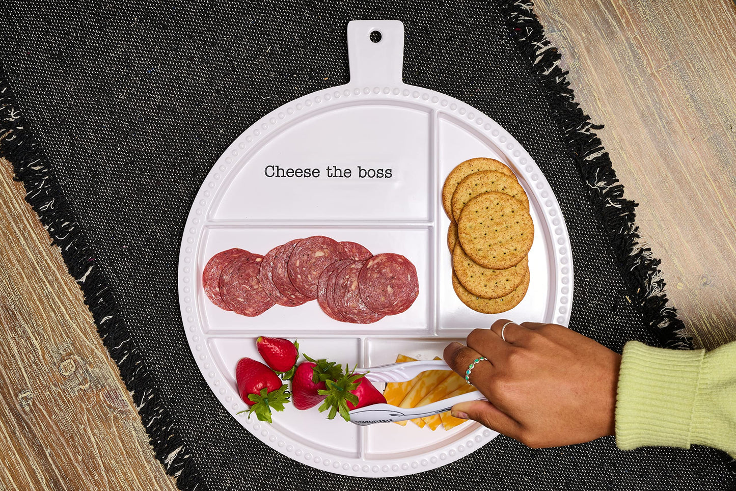 Mud Pie Melamine Charcuterie, board 15" x 13" dia | tongs 5 3/4", WHITE