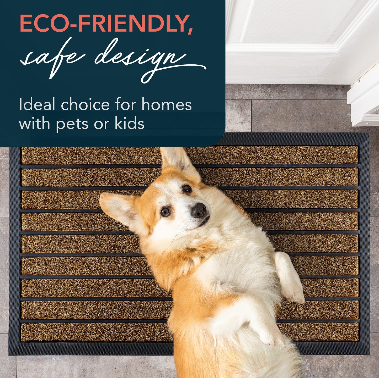 ubdyo Extra Durable Door Mat - Dirt Trapping Outdoor Welcome Mats - Non-Slip Outdoor Indoor Entrance - Low Profile Front Doormat (32" x 20", Bright Brown)