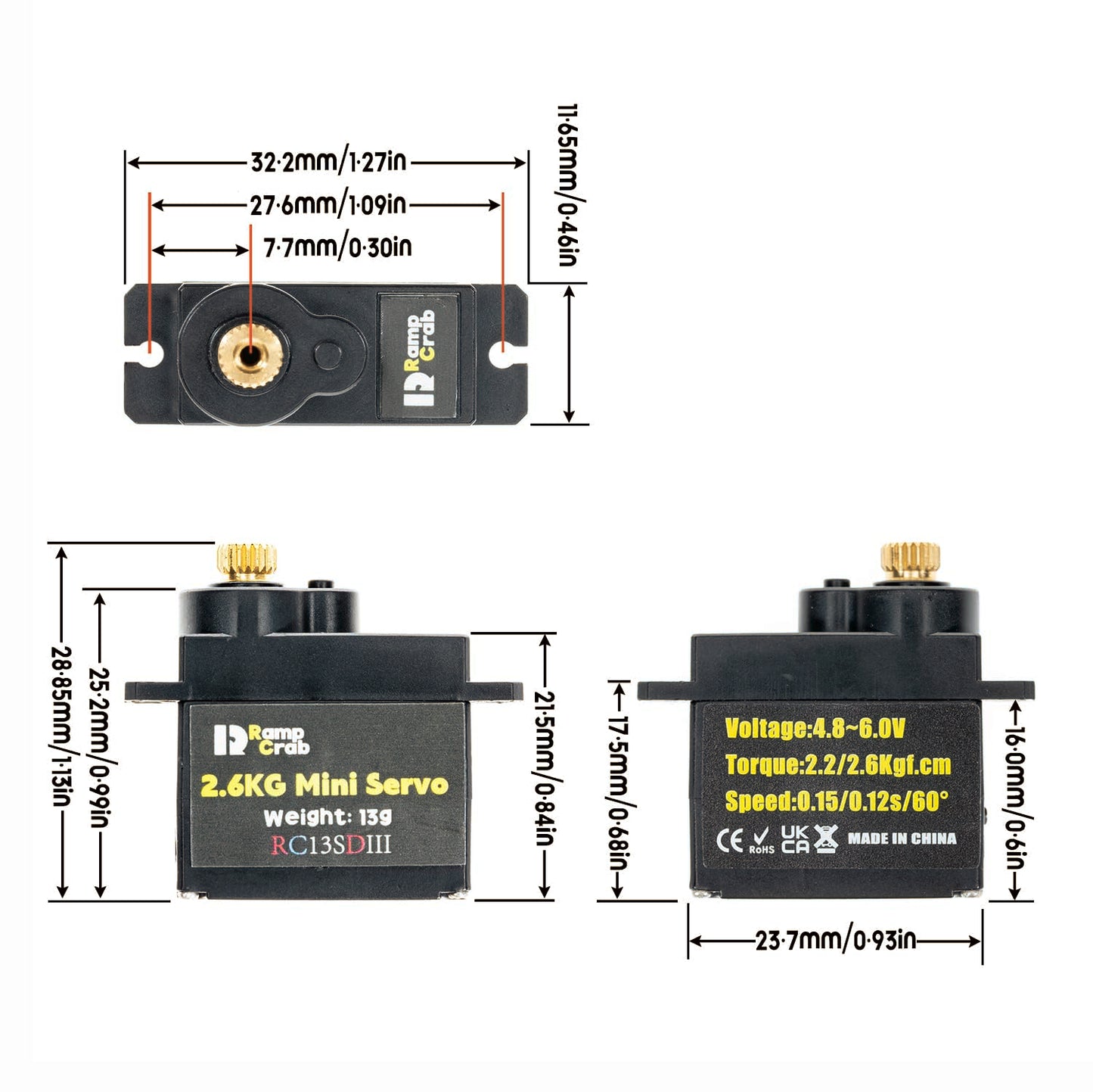 RampCrab micro 2.6KG Servo with Steering links, Servo Mount Bracket and Servo horn for CR18P